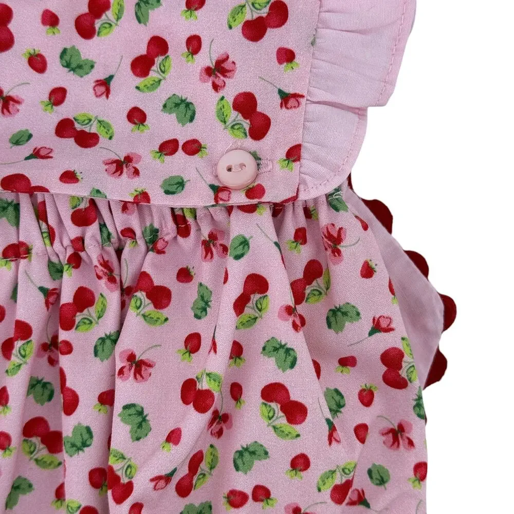 Edgehill Collection Pink Cherry Bow Ruffle Romper Baby Girl Size 3 Months - Picture 4 of 8
